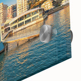 Large abstract wall art depicting a European scenery on acrylic glass, in mid-century modernist style.