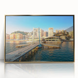 Framed acrylic print of an Albanian landscape in art deco style, featuring muted gold and green tones.