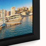 Extra large framed canvas of a textured Albanian landscape in black with colorful art accents, ideal for living room decor.