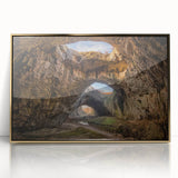 Framed acrylic print of a European Bulgarian landscape in muted earth tones, ideal for modern art wall decor.