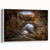 Vintage poster art of a scenic European landscape in vibrant colors on extra large framed canvas.