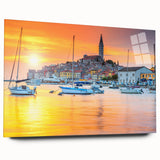 Large abstract wall art of a Croatian landscape on acrylic glass, featuring muted earth tones.