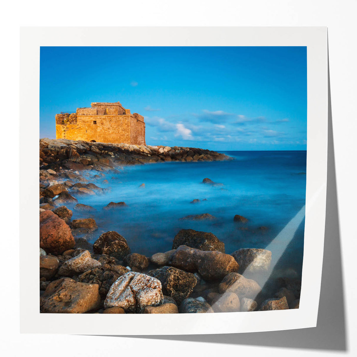 Rolled print of a European Cyprus landscape in soft pastel shades, suitable as art wall dining room decor.