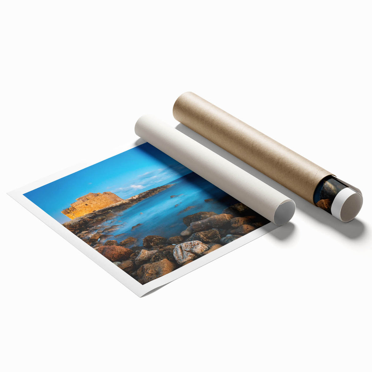 Extra large rolled canvas depicting vibrant floral art of Cyprus scenery, ideal for classy bathroom wall art.