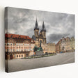 Prague cityscape canvas print featuring muted earthy tones, ideal for kitchen wall art.