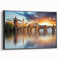 Black and white framed canvas of a Czech Republic landscape, ideal for bedroom wall art.