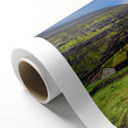 Art deco poster of a serene Danish landscape in soft pastel shades on rolled canvas, ideal for nursery wall art.
