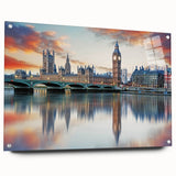 Acrylic print of Big Ben with a clear blue sky, ideal for dining room decor.