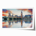 Extra large rolled print depicting Big Ben in muted gray tones, suitable as art wall for dining room.