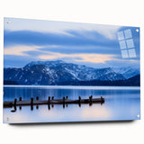 Acrylic print of a Cumbria, England landscape with muted green and blue tones, ideal for dining room decor.