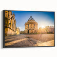 Black and white framed canvas of Oxford landscape in vintage poster style, suitable for bedroom decor.