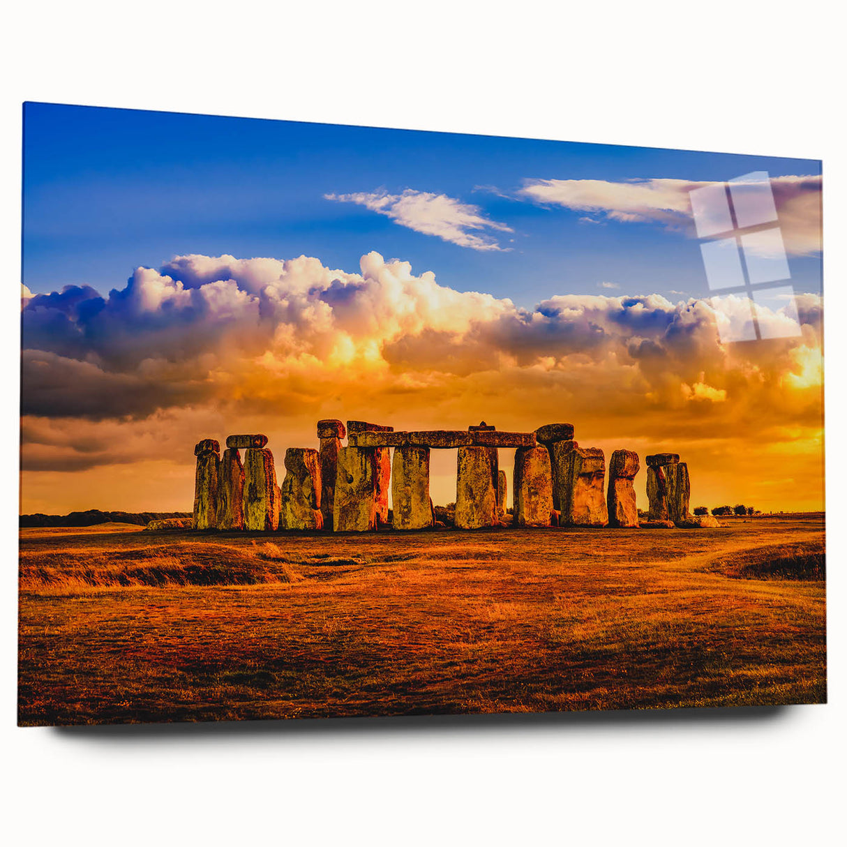 Acrylic print of Stonehenge in muted earth tones, ideal for bedroom or dining room art.