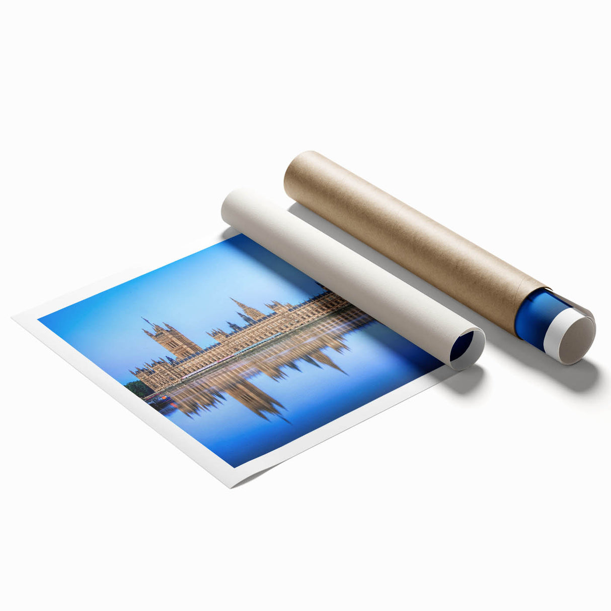 Extra large rolled print of the Thames River with muted gray and blue tones, ideal for classy bathroom wall art.