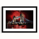 Extra large abstract art print of Tower Bridge in vibrant colors on textured canvas, ideal for living room decor.