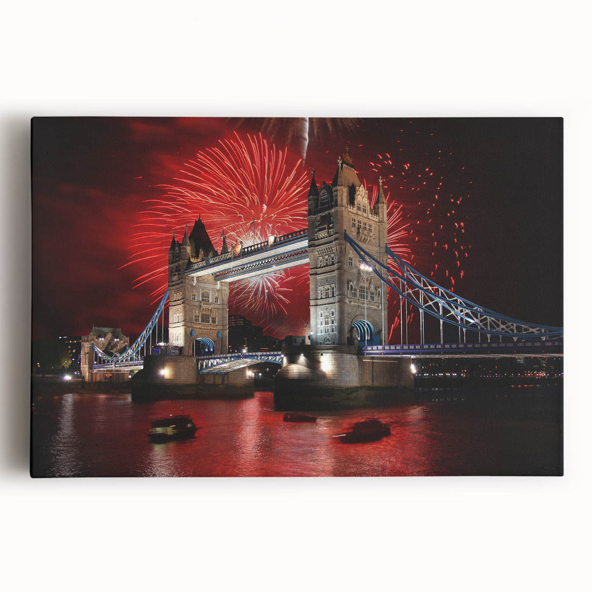 Black and white photograph of Tower Bridge in London on stretched canvas, ideal for kitchen wall art.