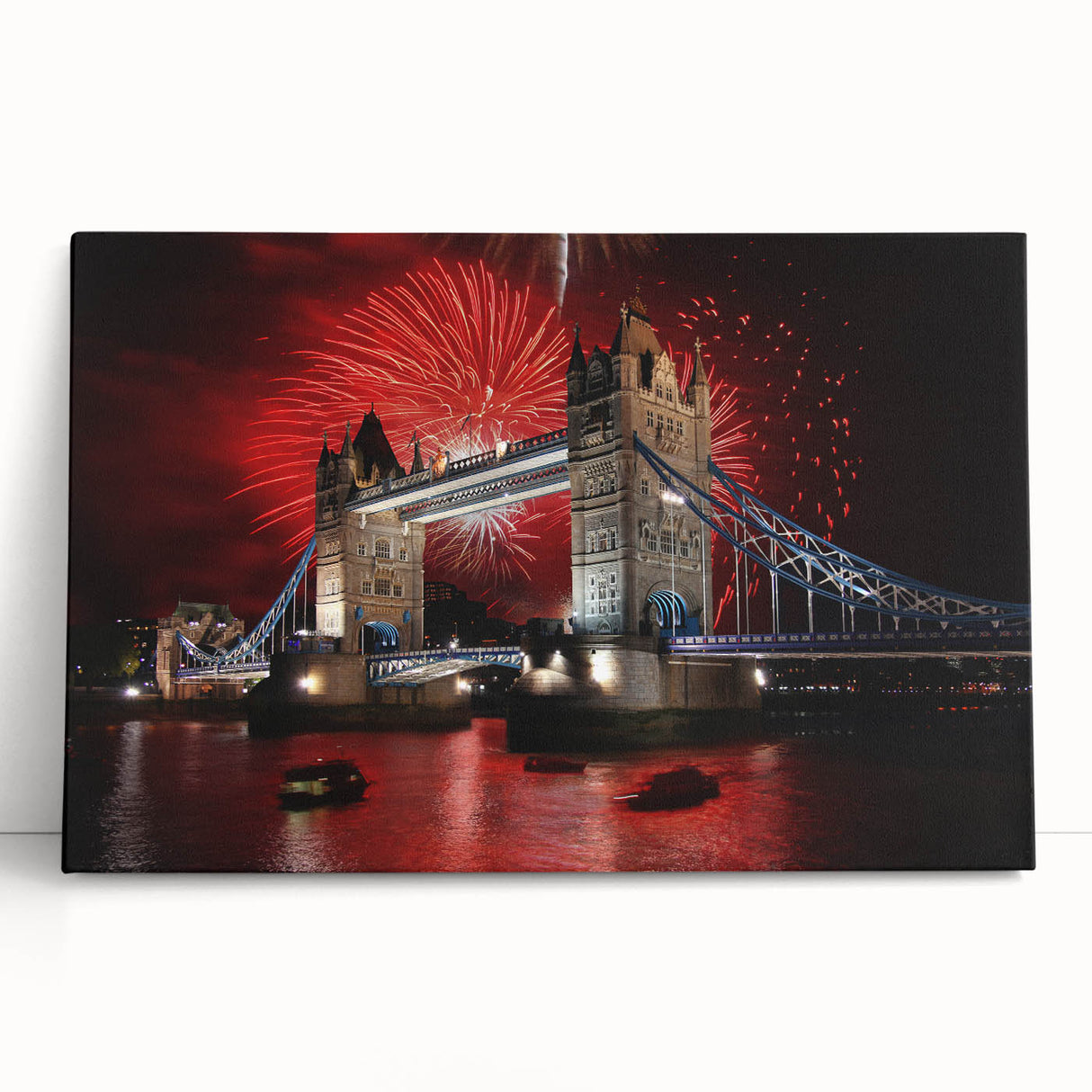 Black and white photograph of Tower Bridge on stretched canvas, ideal for kitchen wall art.