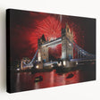 Side view of a large canvas print featuring the Tower Bridge in muted blue and gray tones, ideal for kitchen wall art.