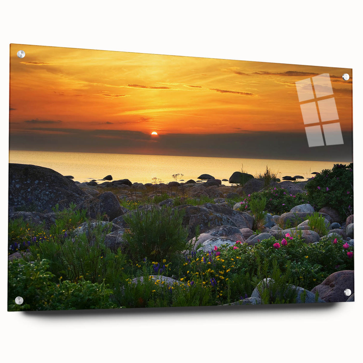 Large abstract wall art depicting a European scenery in Estonia on acrylic glass, suitable for bedroom or dining room decor.