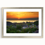 Extra large abstract art print depicting a textured European scenery in muted earth tones, framed in silver.