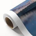 Art deco poster of a serene Finnish landscape in soft pastel colors on rolled canvas, ideal for nursery wall art.