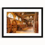 Colorful abstract art print of a Normandy scenery in vibrant hues, textured on a large framed canvas.