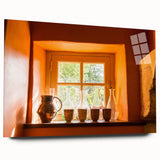 Large abstract wall art of a scenic southern France landscape in muted earth tones on acrylic glass.