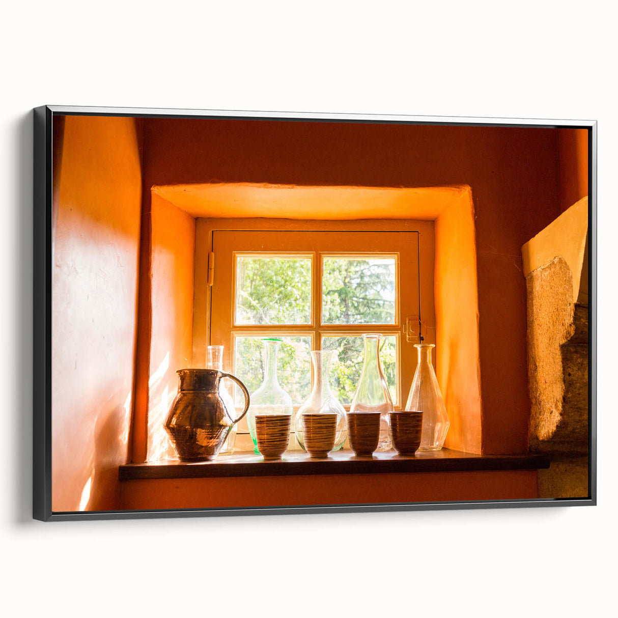 Black and white vintage poster art of a French landscape on framed canvas, ideal for bedroom wall decor.