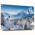 Acrylic print of a Bavarian landscape, featuring lush greenery and distant mountains.