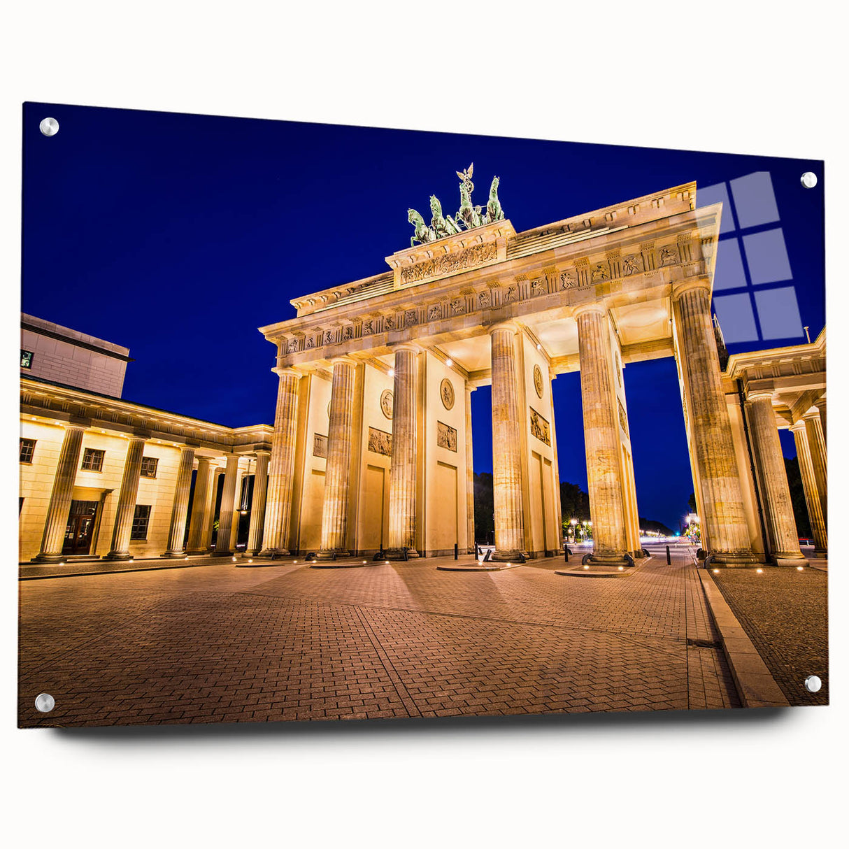 Acrylic print of Berlin scenery in muted gray and blue tones, suitable for bedroom or dining room decor.
