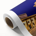 Art Deco poster of Berlin skyline in pastel shades on rolled canvas, ideal for nursery wall art.