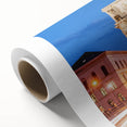 Art deco poster of Munich skyline in muted earth tones on rolled canvas, ideal for nursery wall art.
