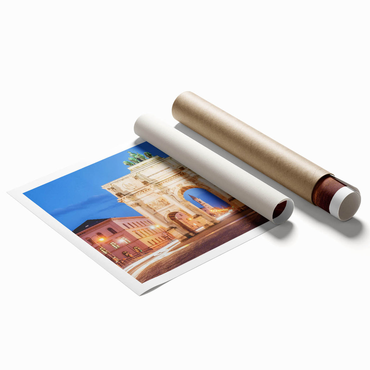 Extra large wall art featuring a muted color palette of Munich scenery on rolled print, ideal for classy bathroom decor.
