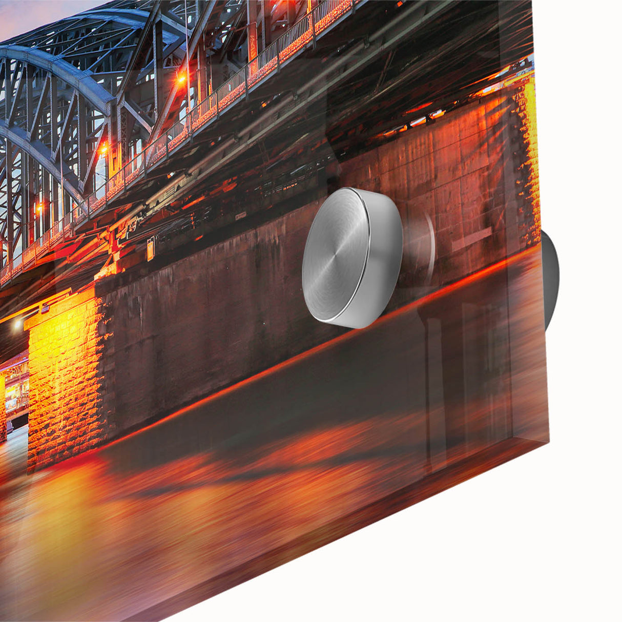 Acrylic print of a large abstract depiction of a European scenery in mid-century modernist style.