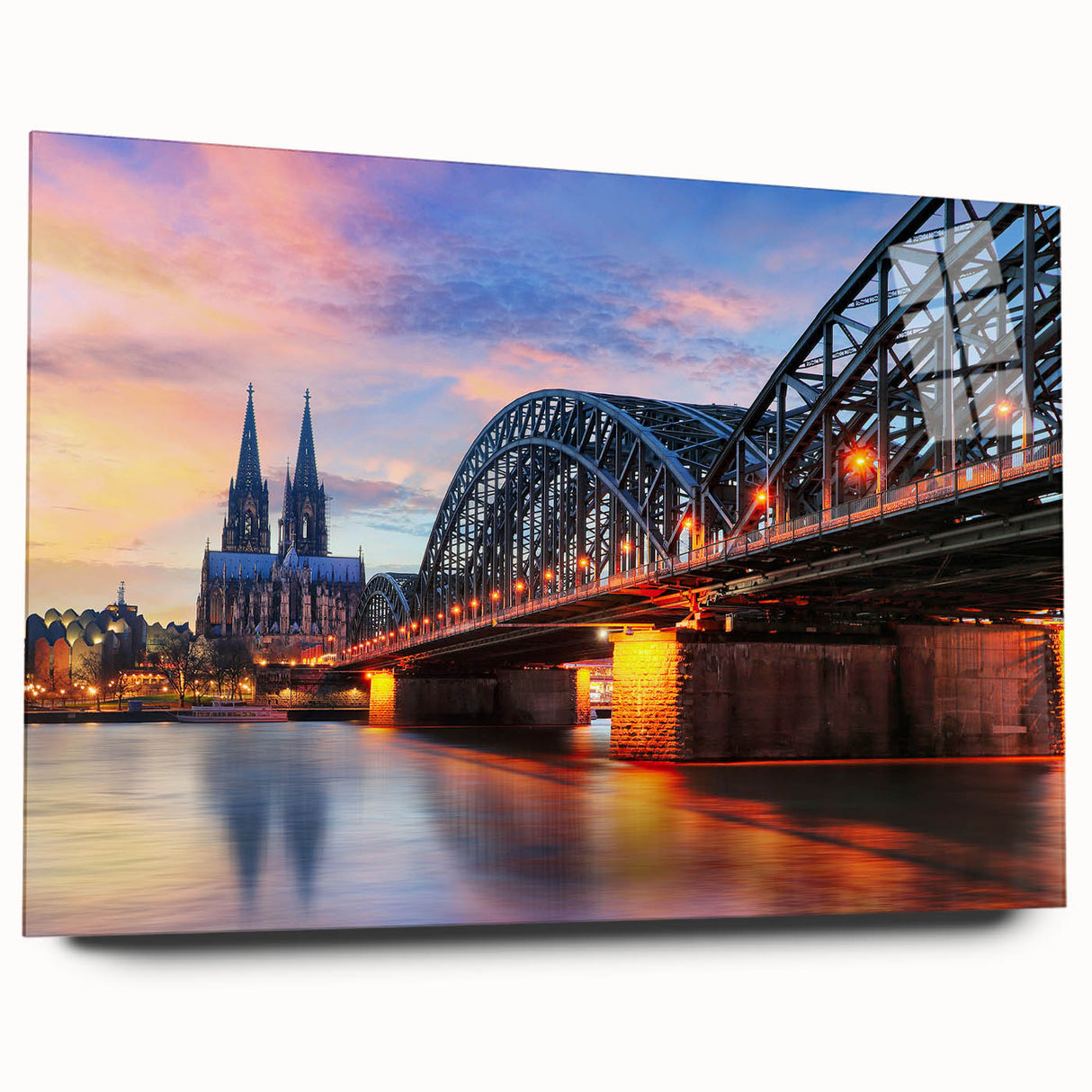 Acrylic print of a large abstract depiction of a European scenery in muted earth tones, ideal for bedroom or dining room art.