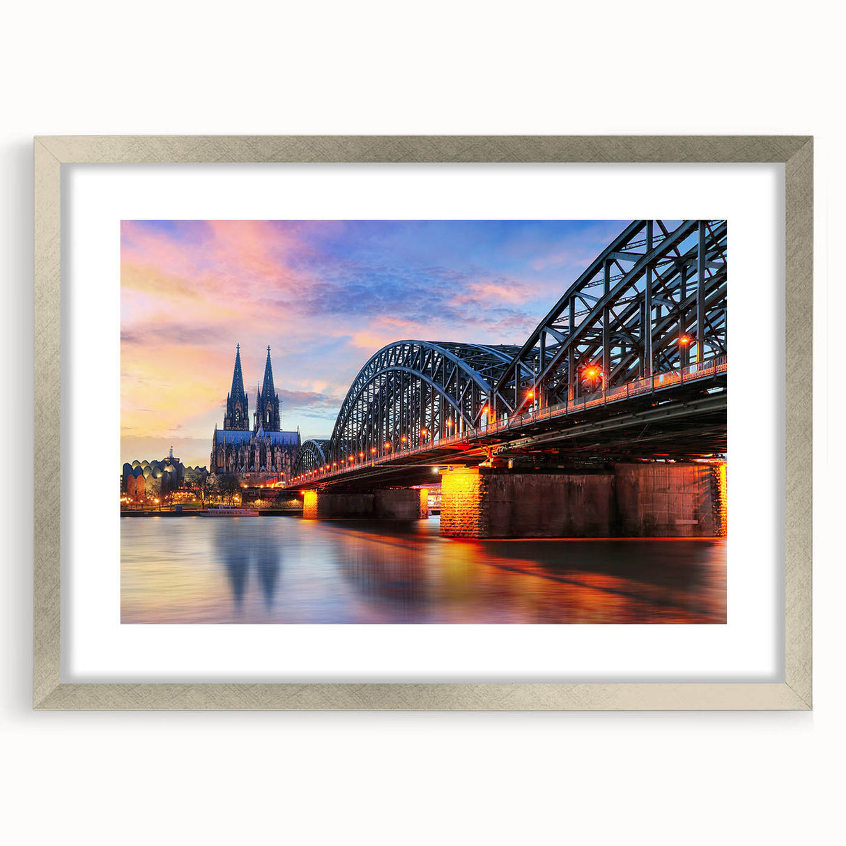 Extra large wall art featuring an abstract depiction of a European landscape in textured gray and blue tones.
