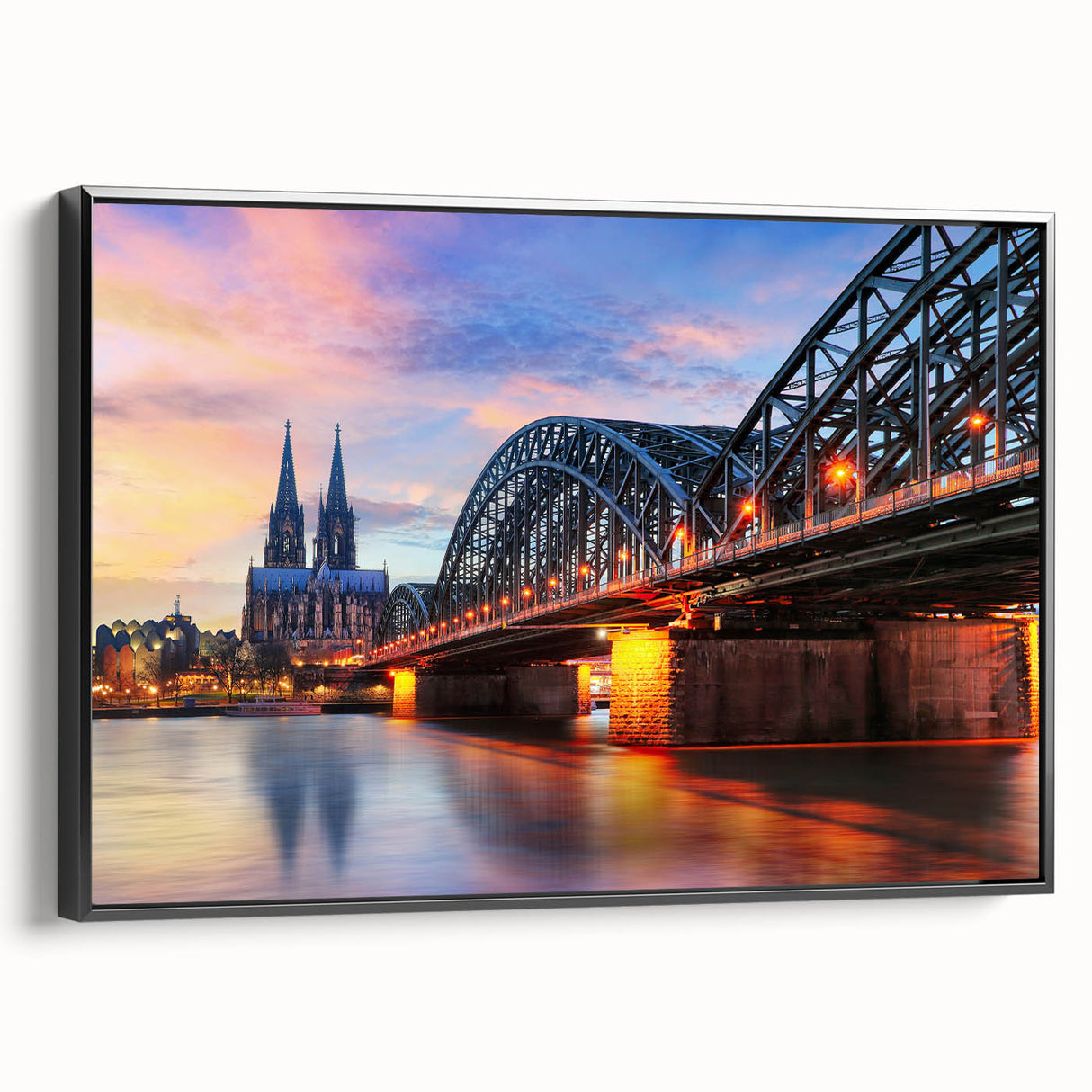 Black and white landscape art painting of a vintage German scenery on a framed canvas, suitable for bedroom decor.