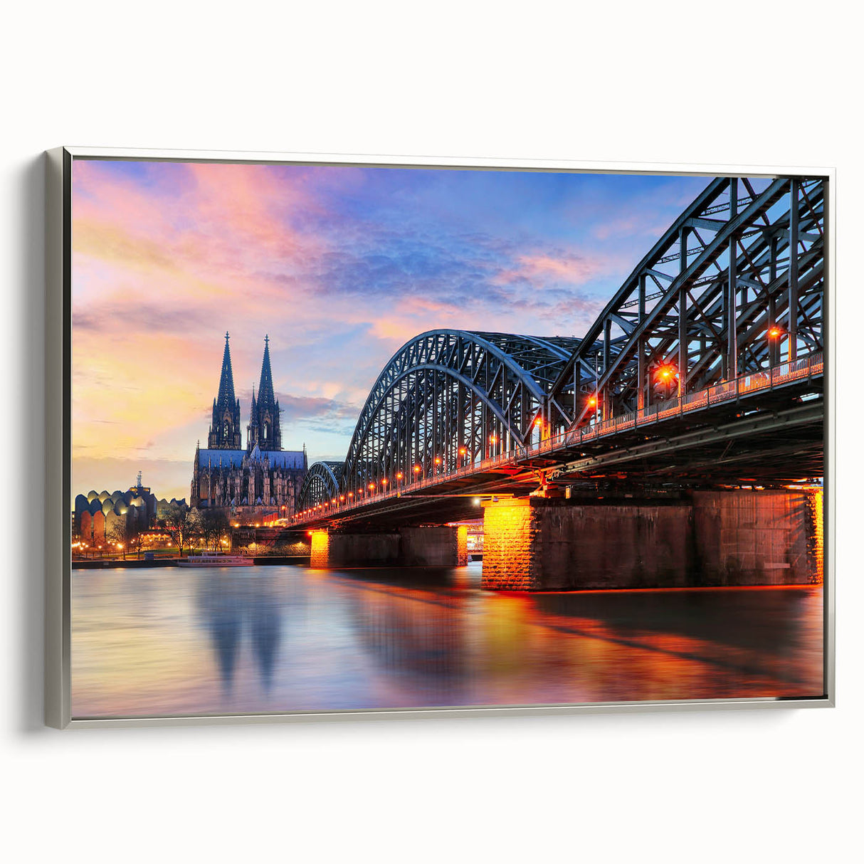 Framed canvas landscape art painting featuring a vintage scene of a German village, rendered in colorful hues.