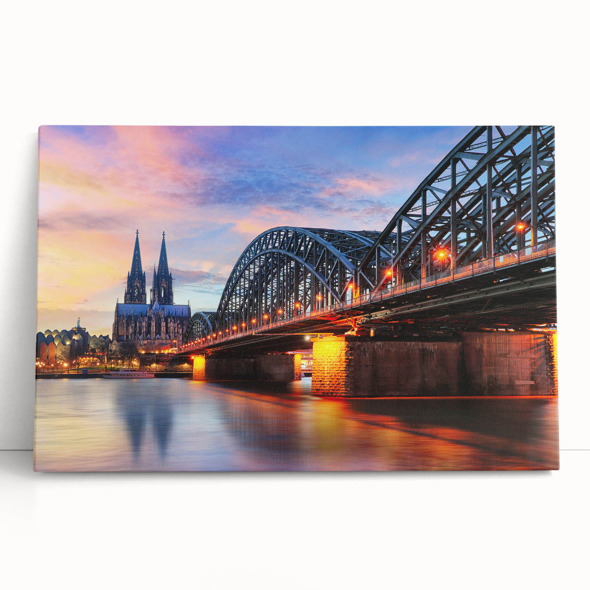 Black and white photograph of a European cityscape on large stretched canvas, ideal for kitchen wall art.