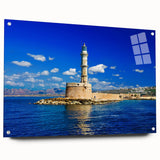 Acrylic print of a Crete, Greece landscape, in muted earth tones, suitable for dining room decor.