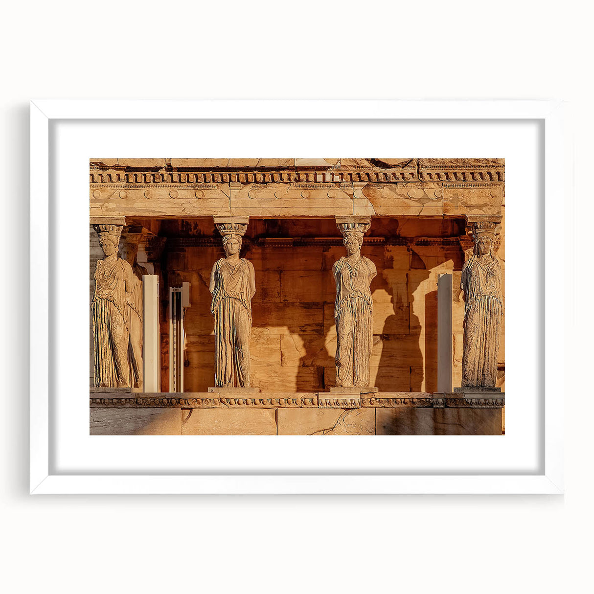 Textured abstract art print of a European scenery, using muted earth tones on a framed white mat, ideal for bedroom art.
