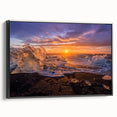 Black and white landscape art painting of Greenland on framed canvas, ideal for bedroom wall decor.