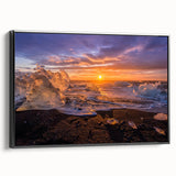 Black and white landscape art painting of Greenland on framed canvas, ideal for bedroom wall decor.