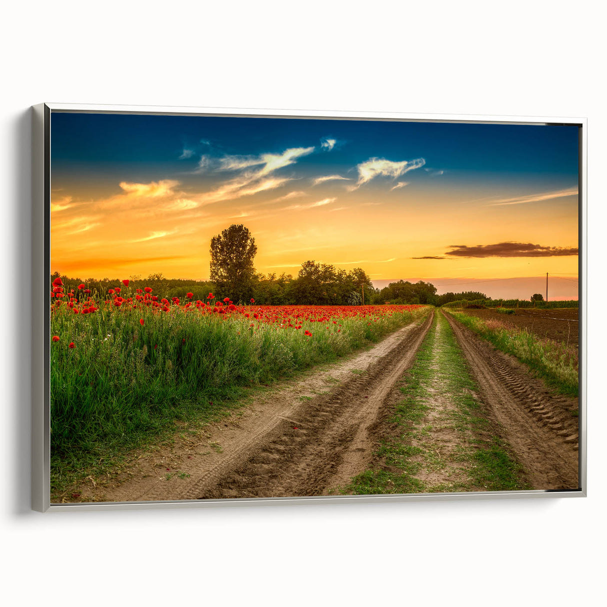 Landscape art painting of a European scenery, rendered in colorful hues on a framed canvas, ideal for living room decor.