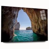 Acrylic glass print of Capri, Italy landscape in muted earth tones, suitable for bedroom or dining room decor.