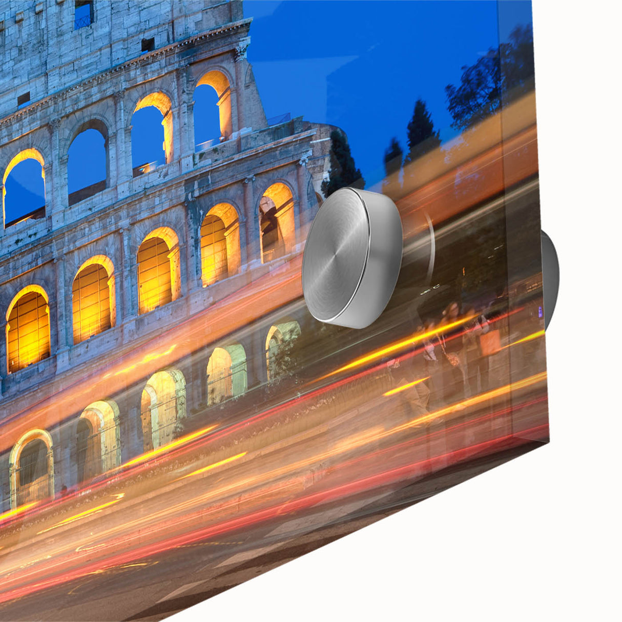 Acrylic print of the Colosseum in muted earth tones, ideal for dining room art in a mid-century modernist style.