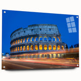 Acrylic print of the Colosseum in Rome with muted earth tones, ideal for dining room decor.