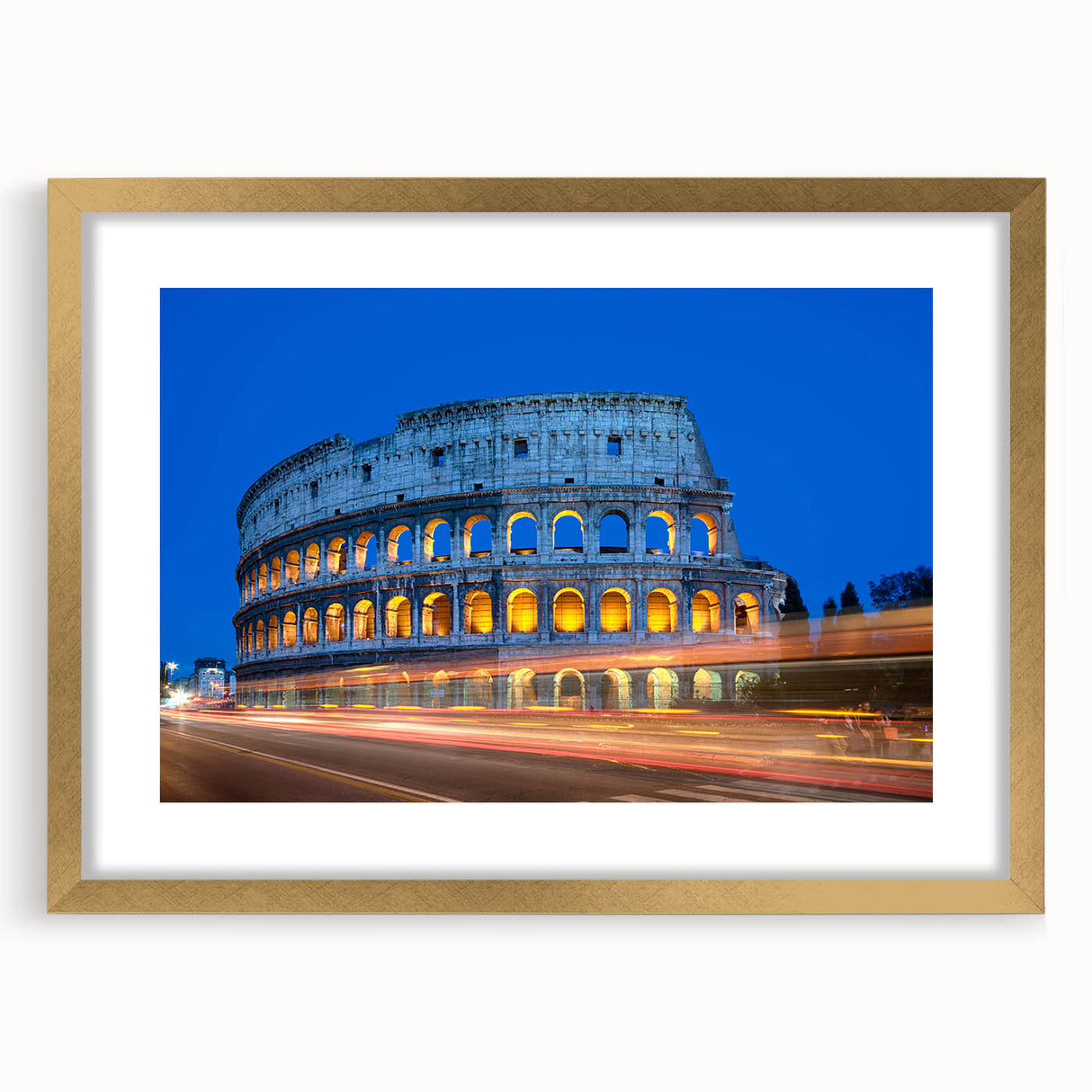 Abstract art print of the Colosseum in muted earth tones on a framed canvas, suitable for dining room decor.