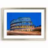 Extra large wall art featuring a textured print of the Colosseum in Italy, framed in silver, ideal for living room decor.