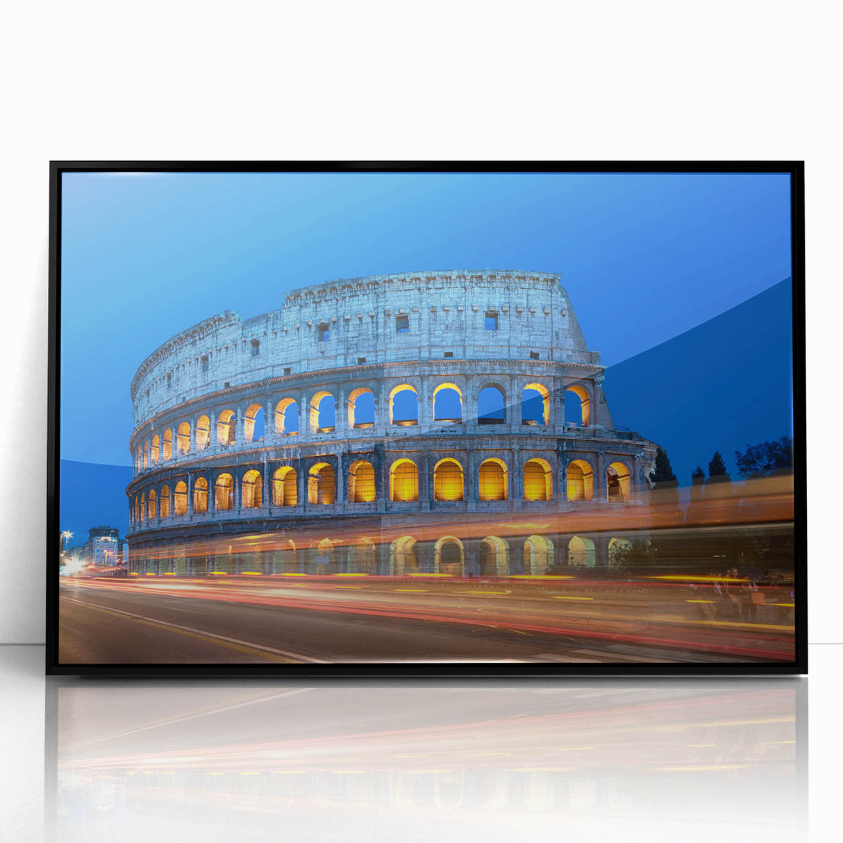 Large abstract wall art featuring a black and white acrylic print of the Colosseum, ideal for modern living room decor.