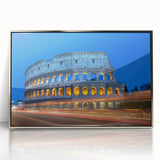 Framed acrylic print of the Colosseum in muted earth tones, ideal for modern art wall decor.